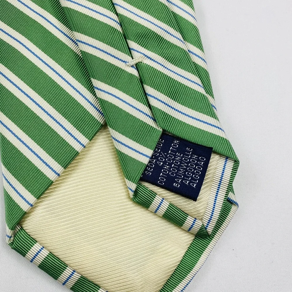 DORMEUIL Paris Green White‎ Striped Pure Silk Tie Size 3.75